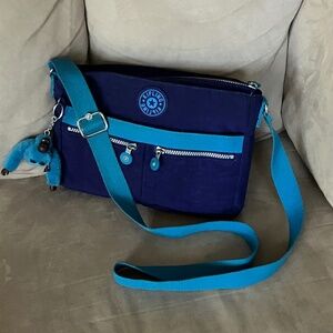 Kipling Blue Purple Angie Crossbody Bag Purse + Jill Monkey Keychain